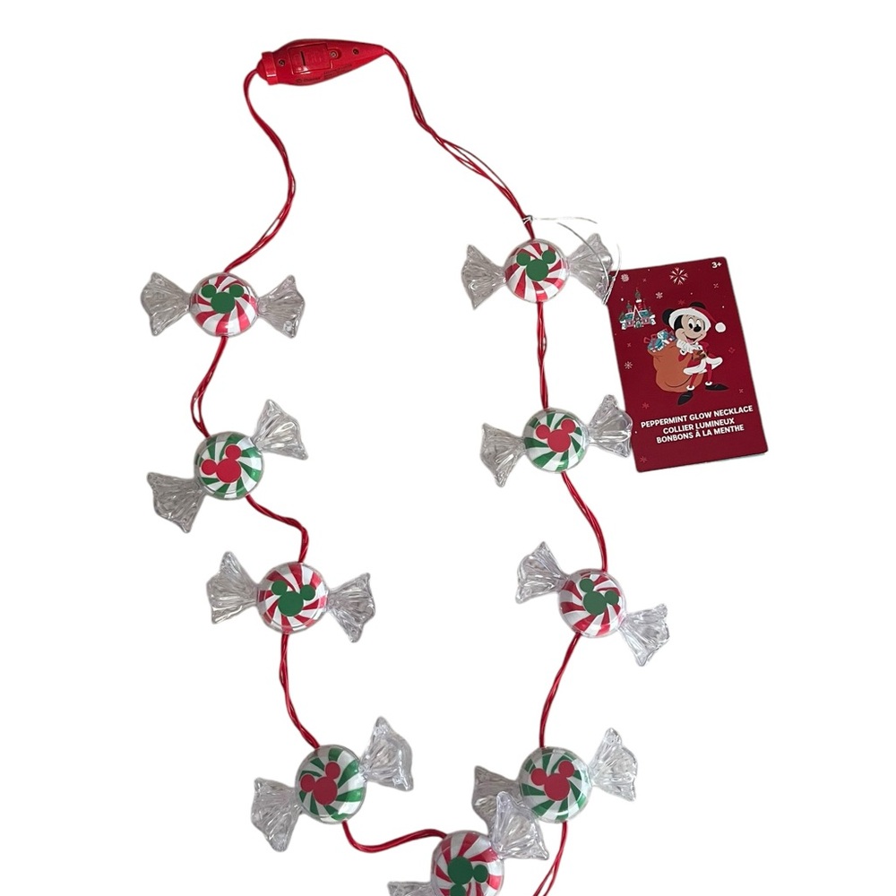 NEW Disney Parks Mickey Mouse Peppermint Candy Glow Necklace